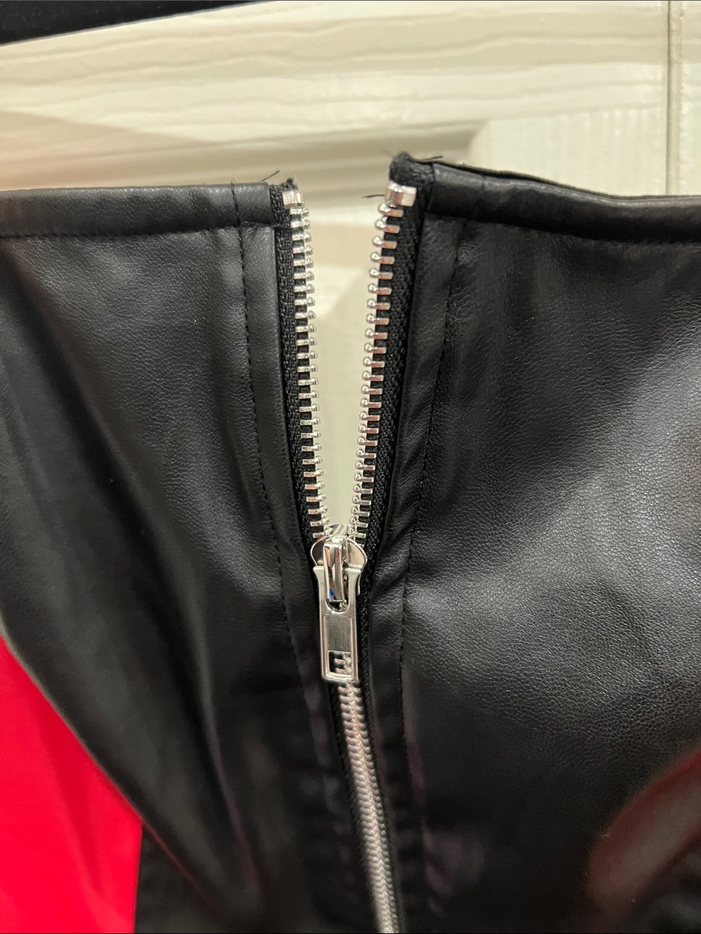 Windsor Red and Black Faux Leather Colorblock Mini Dress - Picture 3 of 4